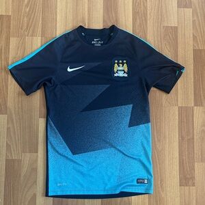 2015-2016 Nike Manchester City Dark Blue and Light Blue Soccer Jersey